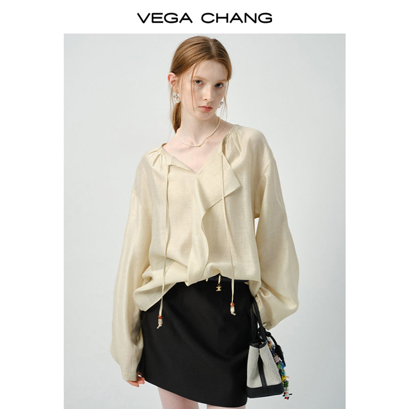 Minimalist Loose-Fit Blouse With Tie Neck