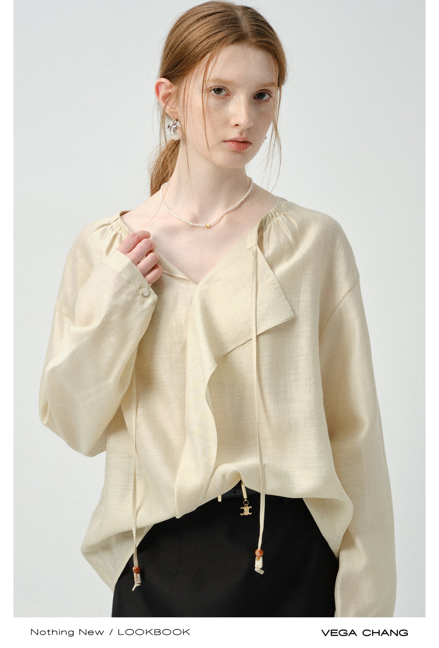 Minimalist Loose-Fit Blouse With Tie Neck