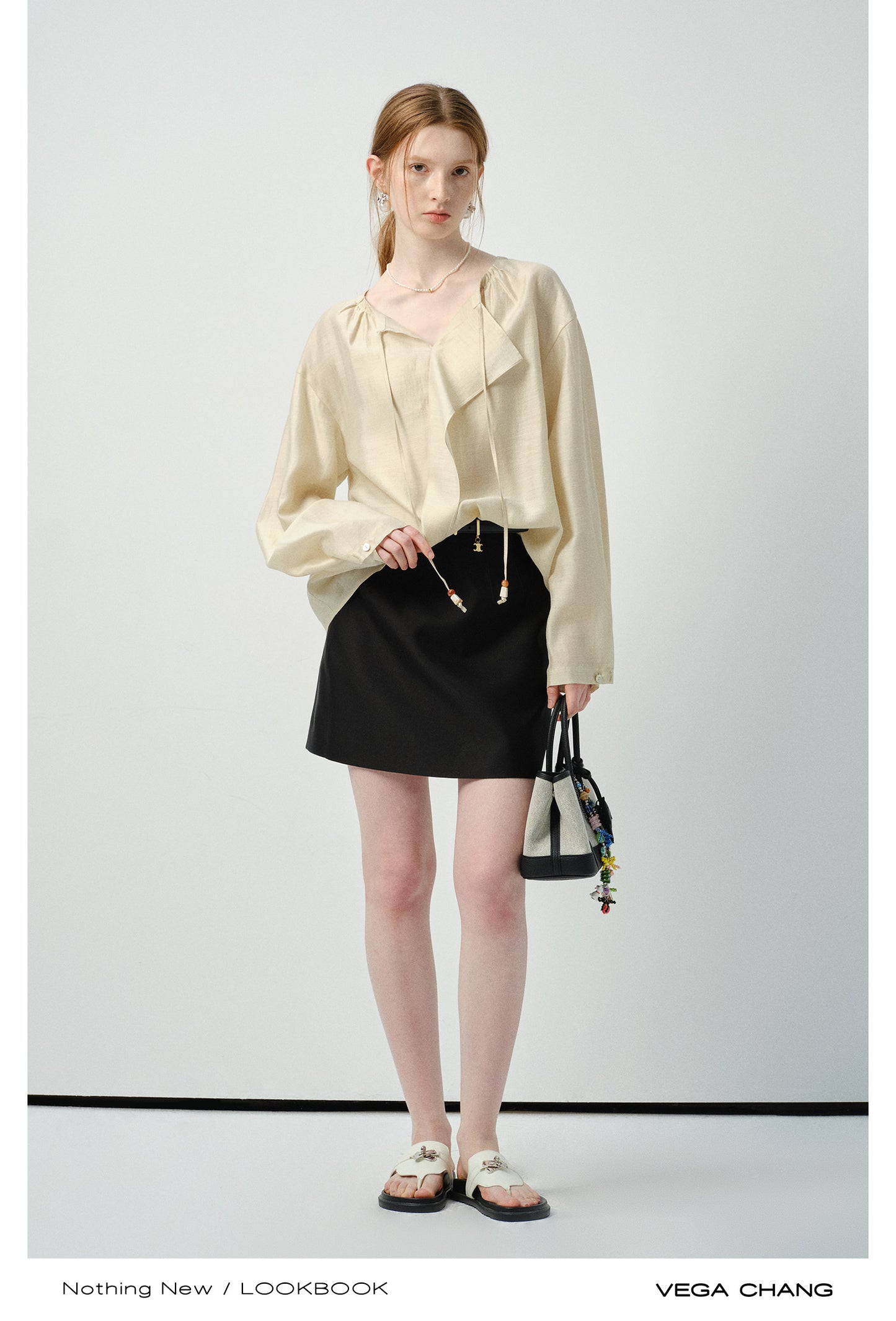 Minimalist Loose-Fit Blouse With Tie Neck