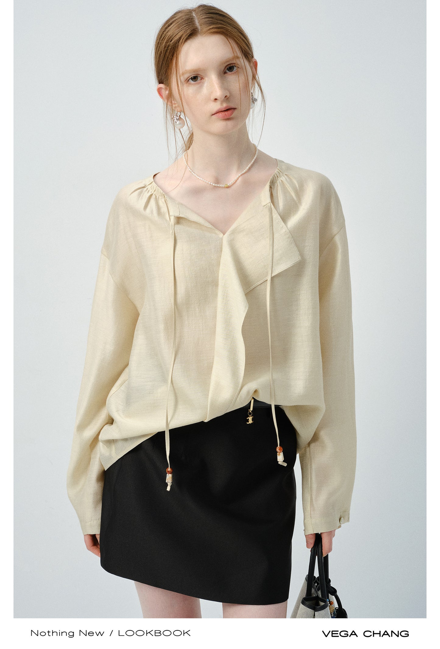 Minimalist Loose-Fit Blouse With Tie Neck