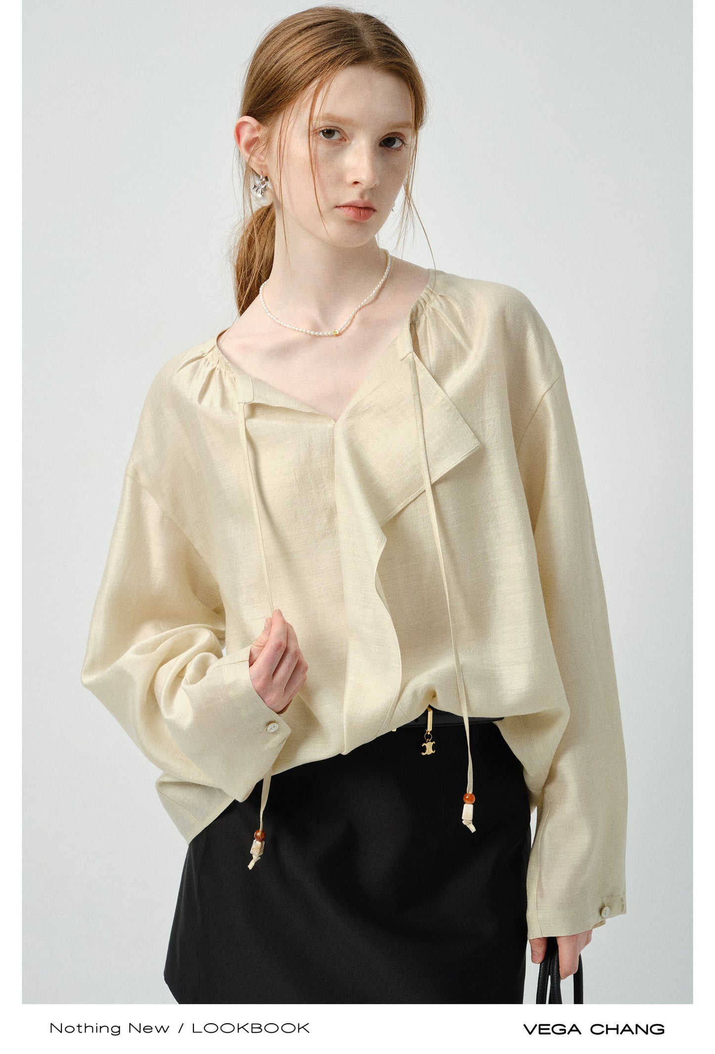 Minimalist Loose-Fit Blouse With Tie Neck