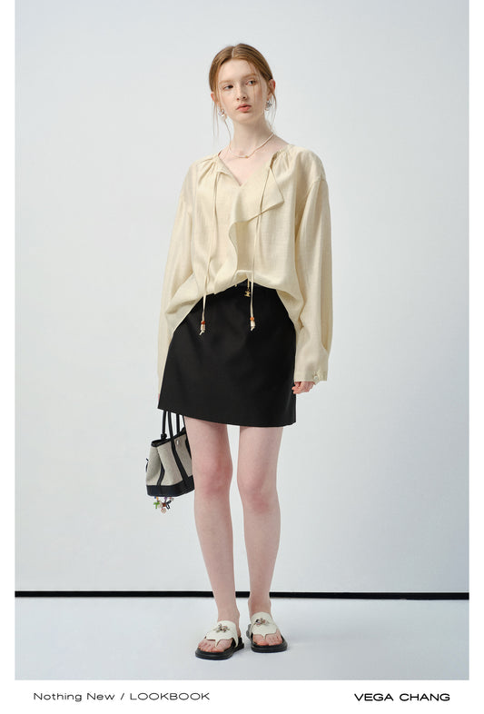 Minimalist Loose-Fit Blouse With Tie Neck