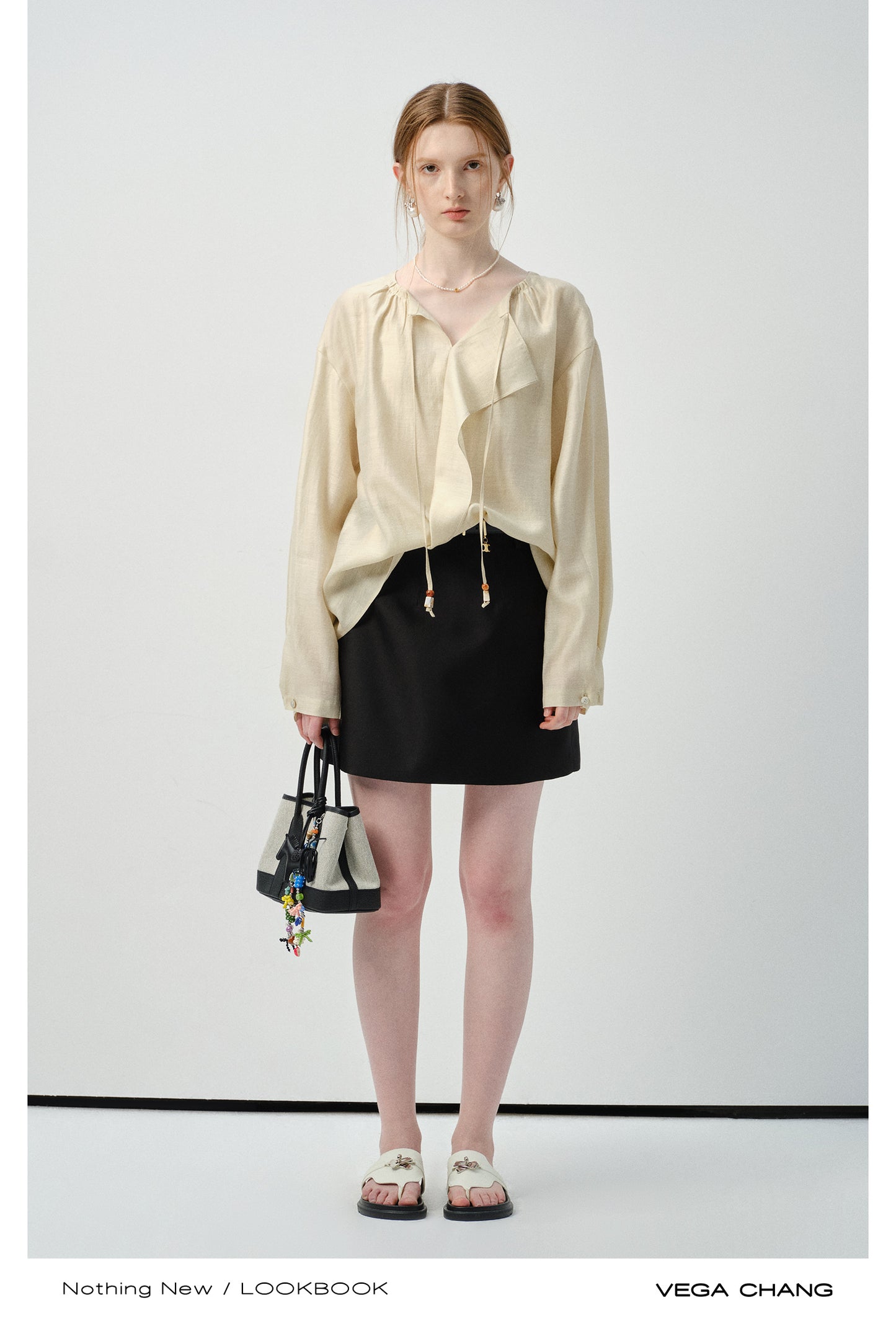 Minimalist Loose-Fit Blouse With Tie Neck