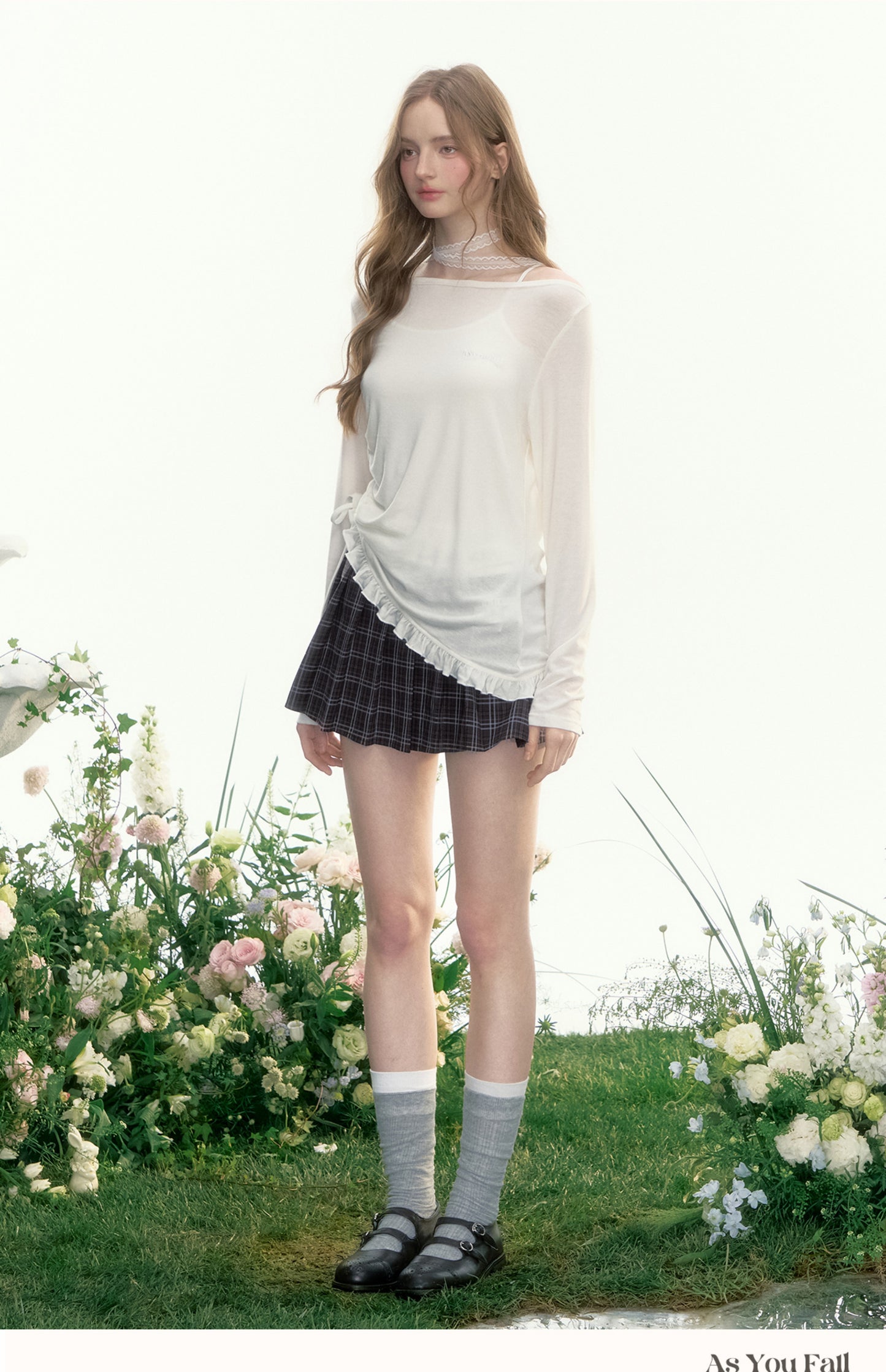 Plaid Pleated Skirt With Embroidered Waist And Bow