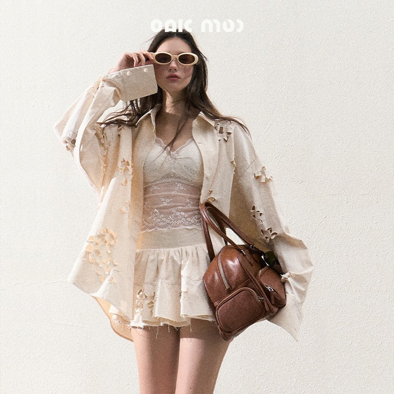 Floral Cut-Out Shirt & Matching Micro Skirt