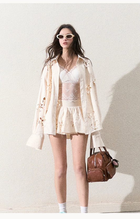 Floral Cut-Out Shirt & Matching Micro Skirt