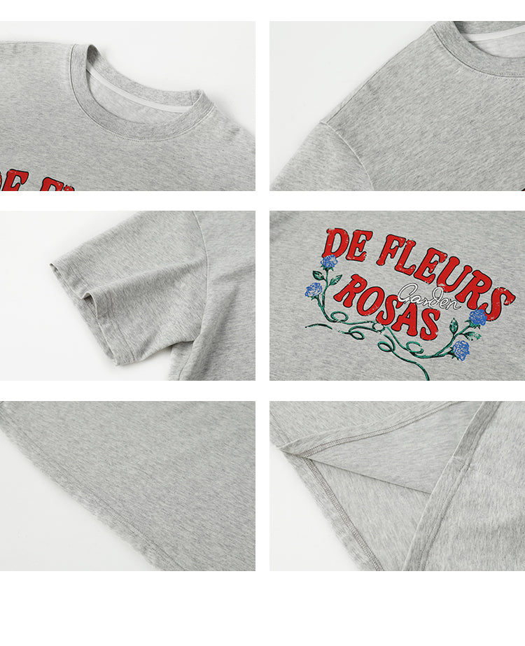 Flower Print T-Shirt And Asymmetrical Tartan Check Skirt