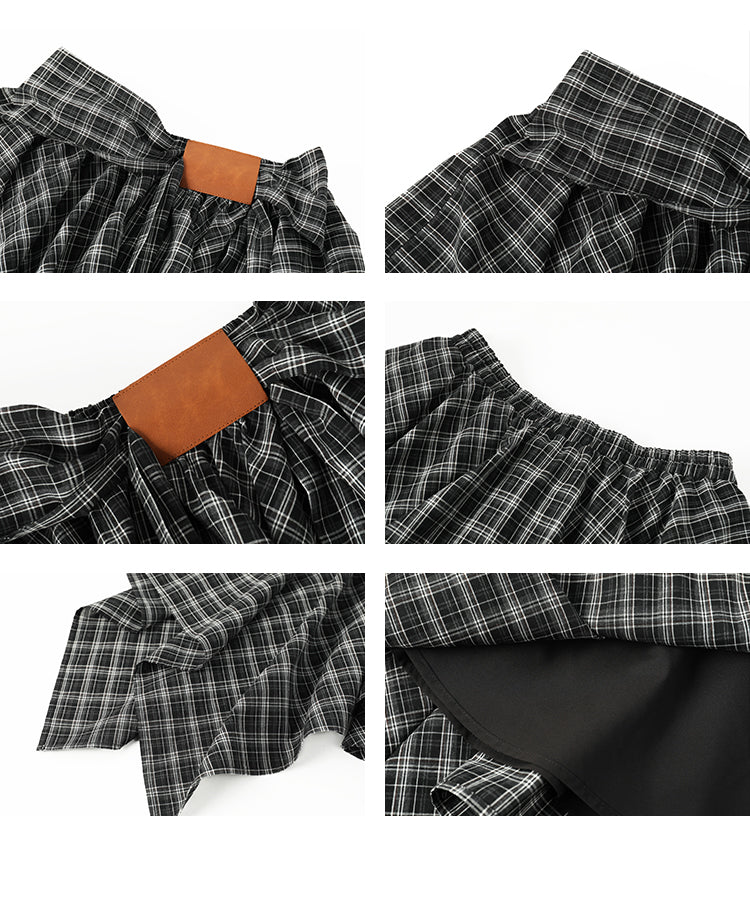 Flower Print T-Shirt And Asymmetrical Tartan Check Skirt