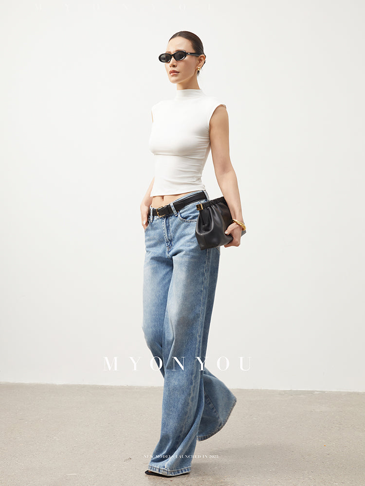 Floor-Length Vintage-Style Washed Jeans