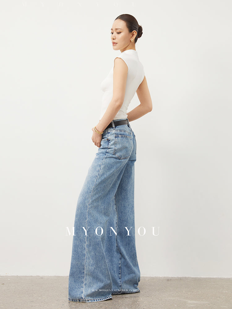 Floor-Length Vintage-Style Washed Jeans