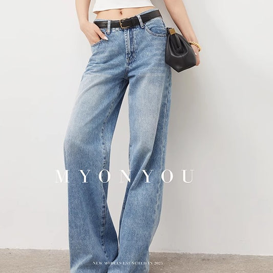 Floor-Length Vintage-Style Washed Jeans