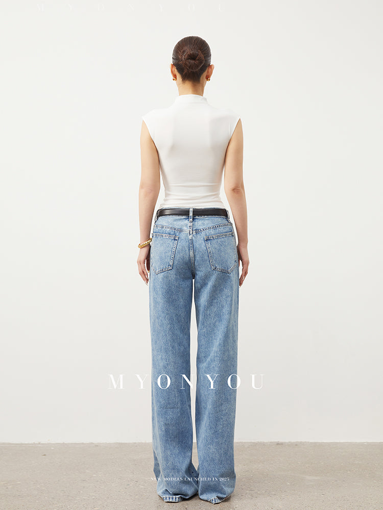 Floor-Length Vintage-Style Washed Jeans