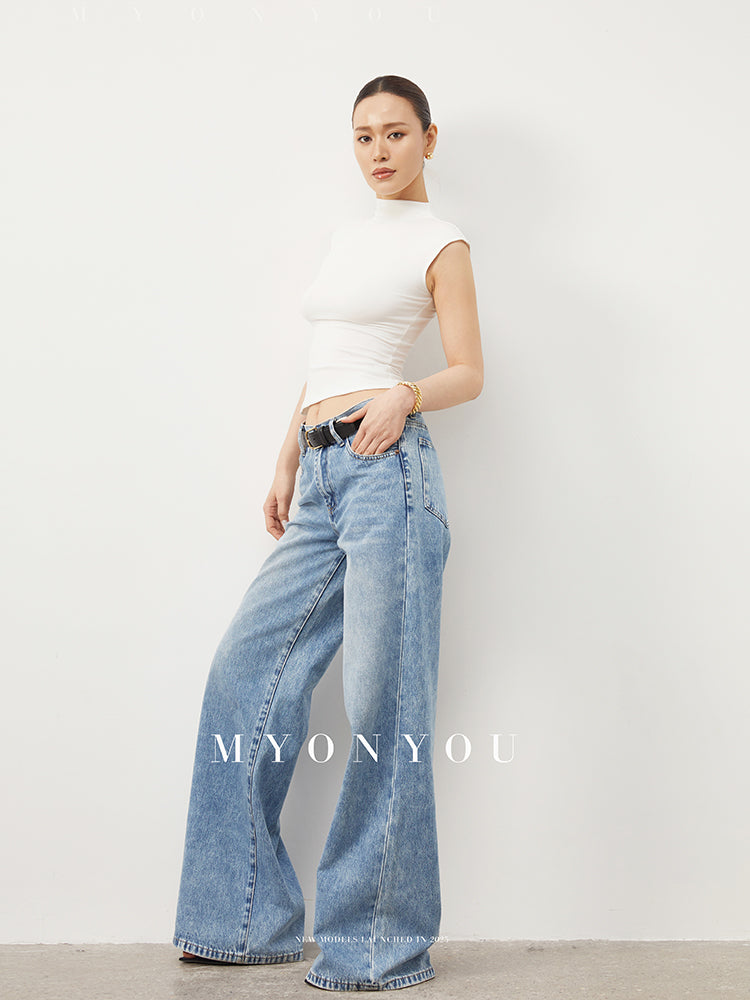 Floor-Length Vintage-Style Washed Jeans