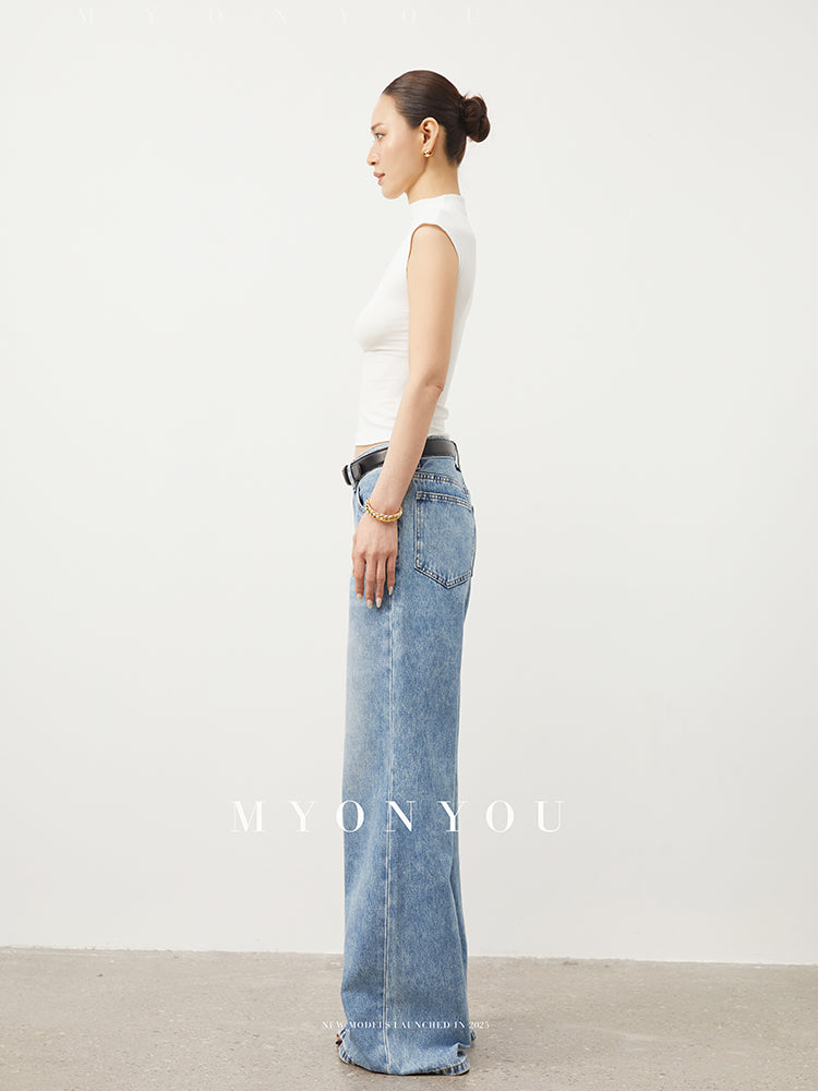 Floor-Length Vintage-Style Washed Jeans