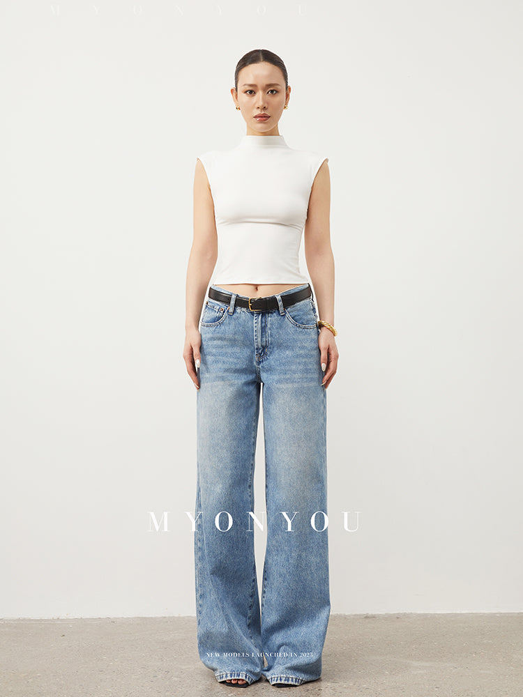 Floor-Length Vintage-Style Washed Jeans