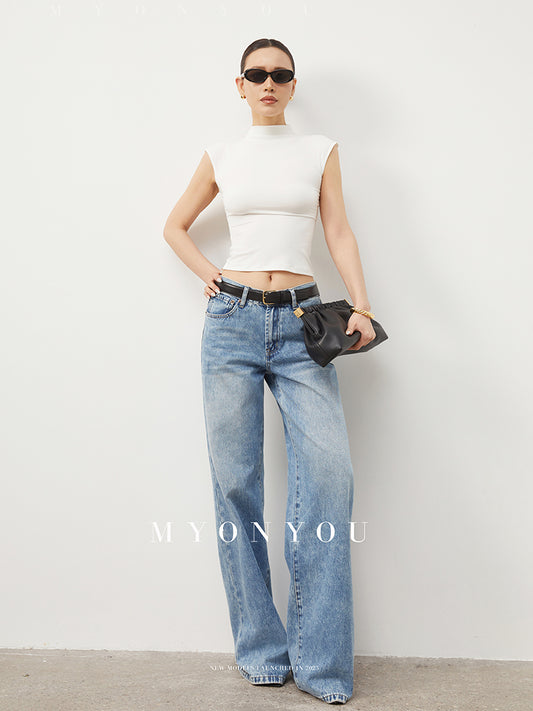 Floor-Length Vintage-Style Washed Jeans