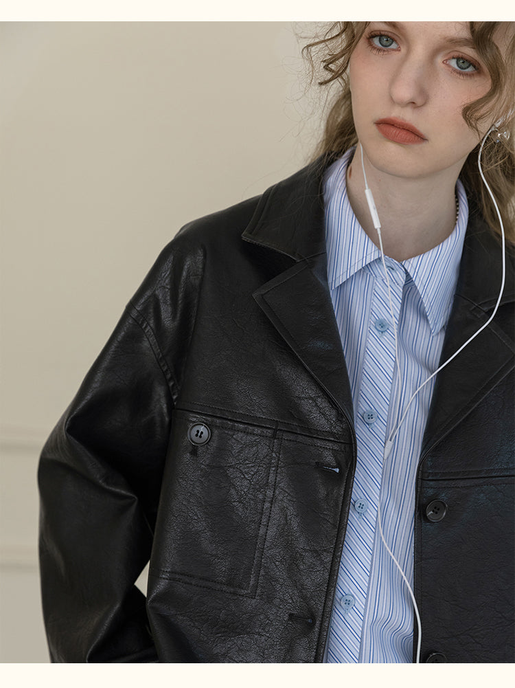 Faux Leather Blazer