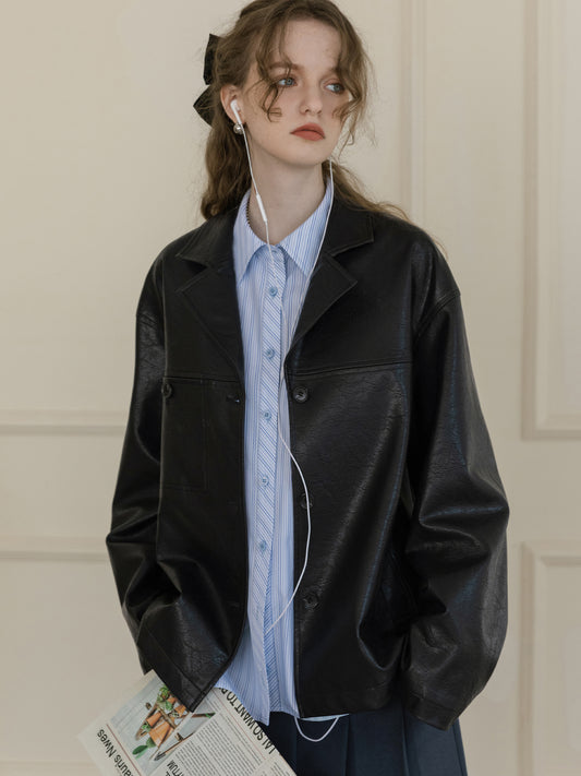 Faux Leather Blazer