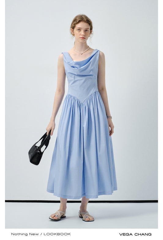 Two-Way Shoulder Draped Cotton Dress