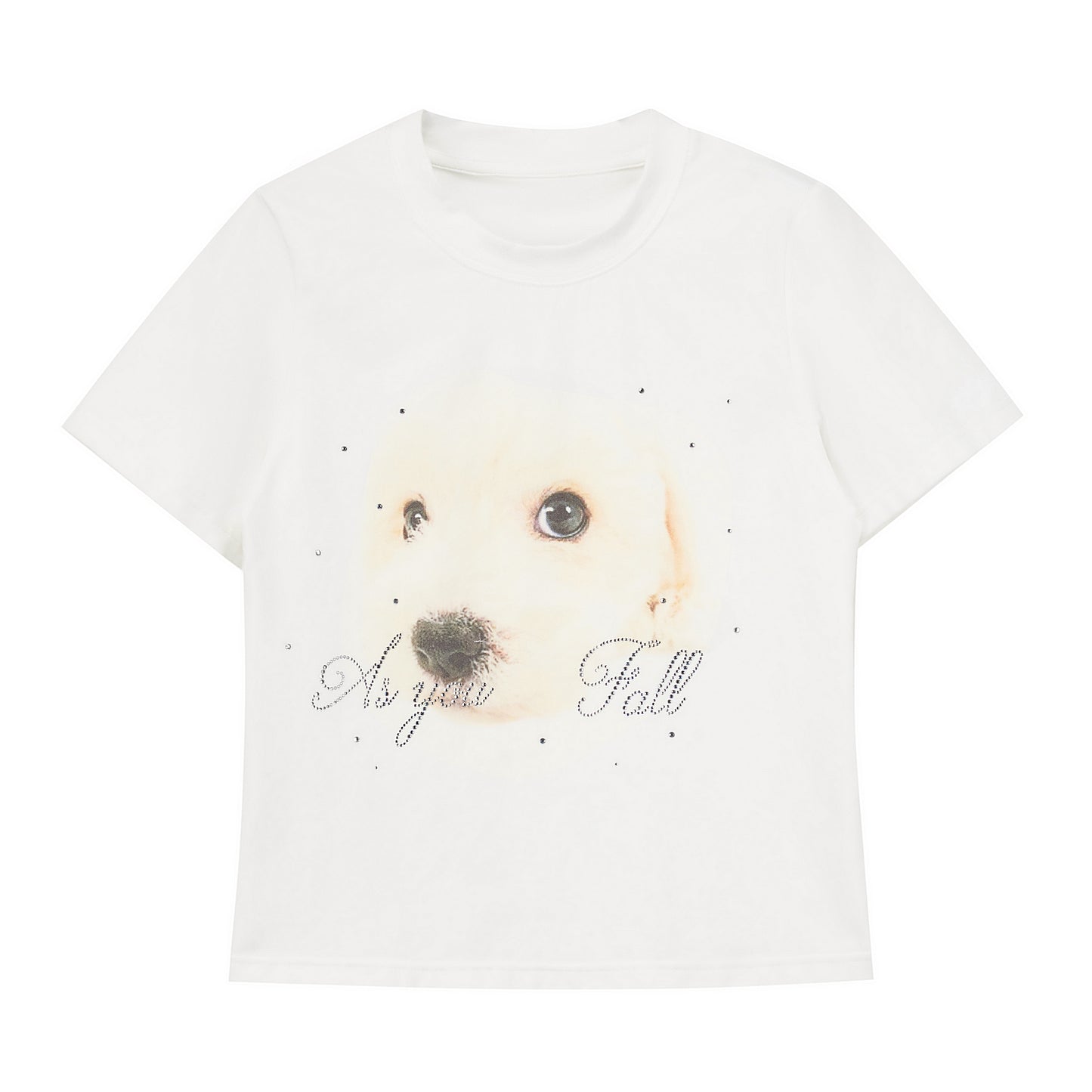 Dog Print T-Shirt With Rhinestone Detail