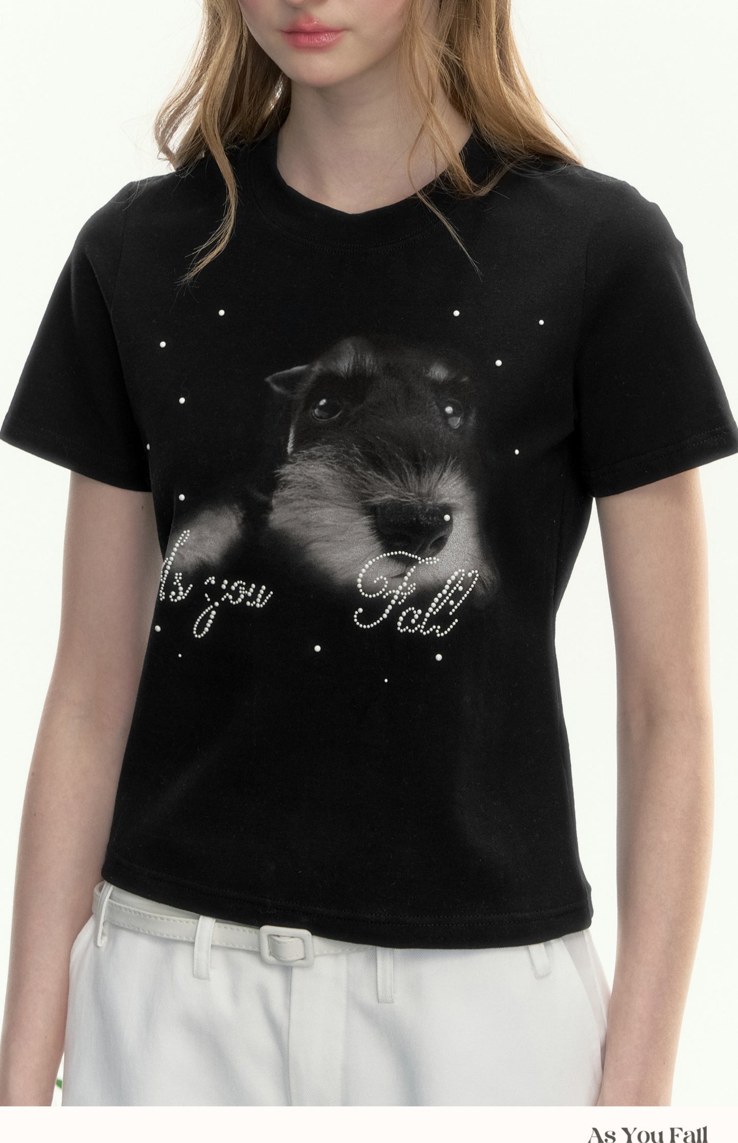 Dog Print T-Shirt With Rhinestone Detail