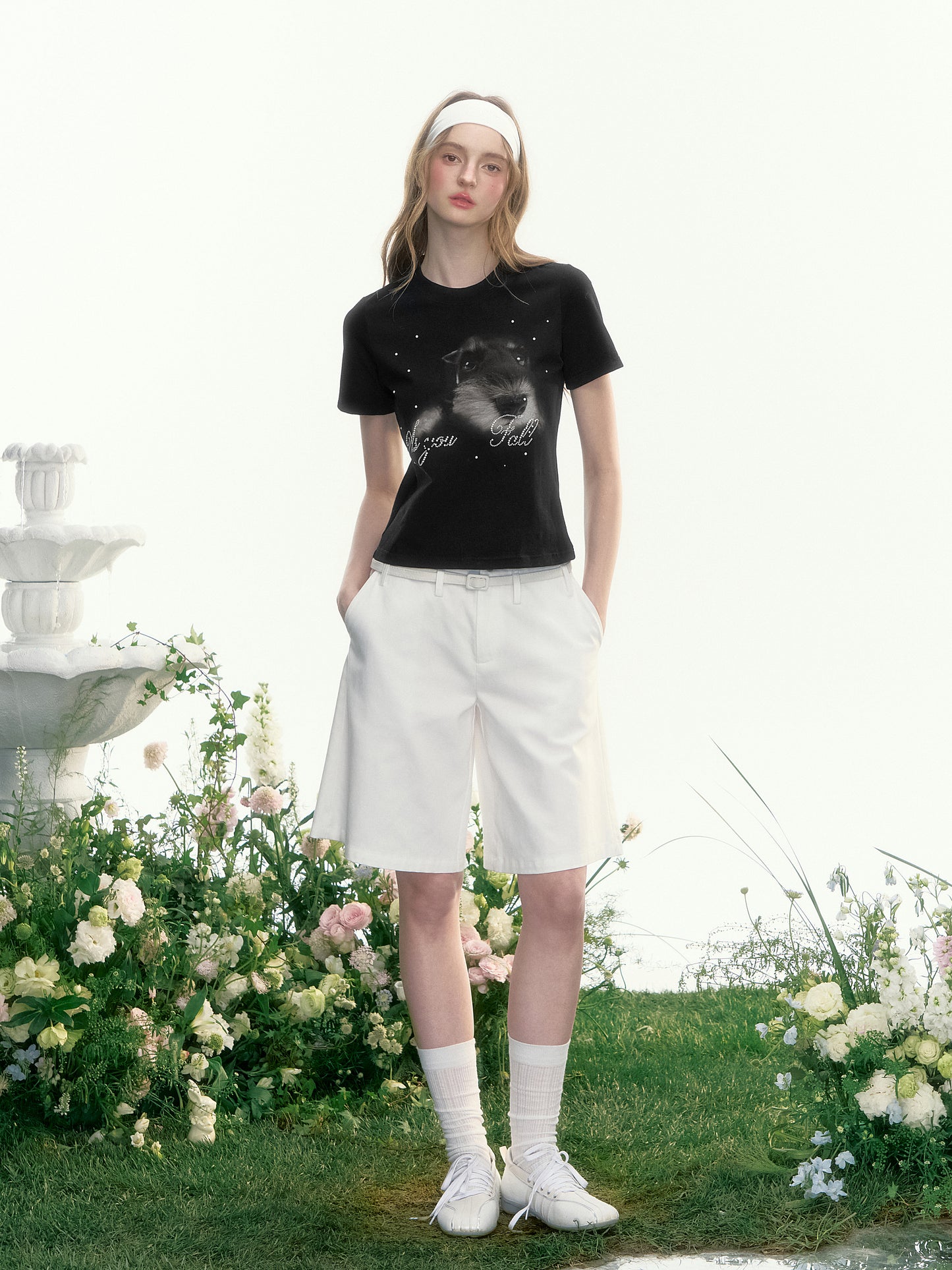 Dog Print T-Shirt With Rhinestone Detail