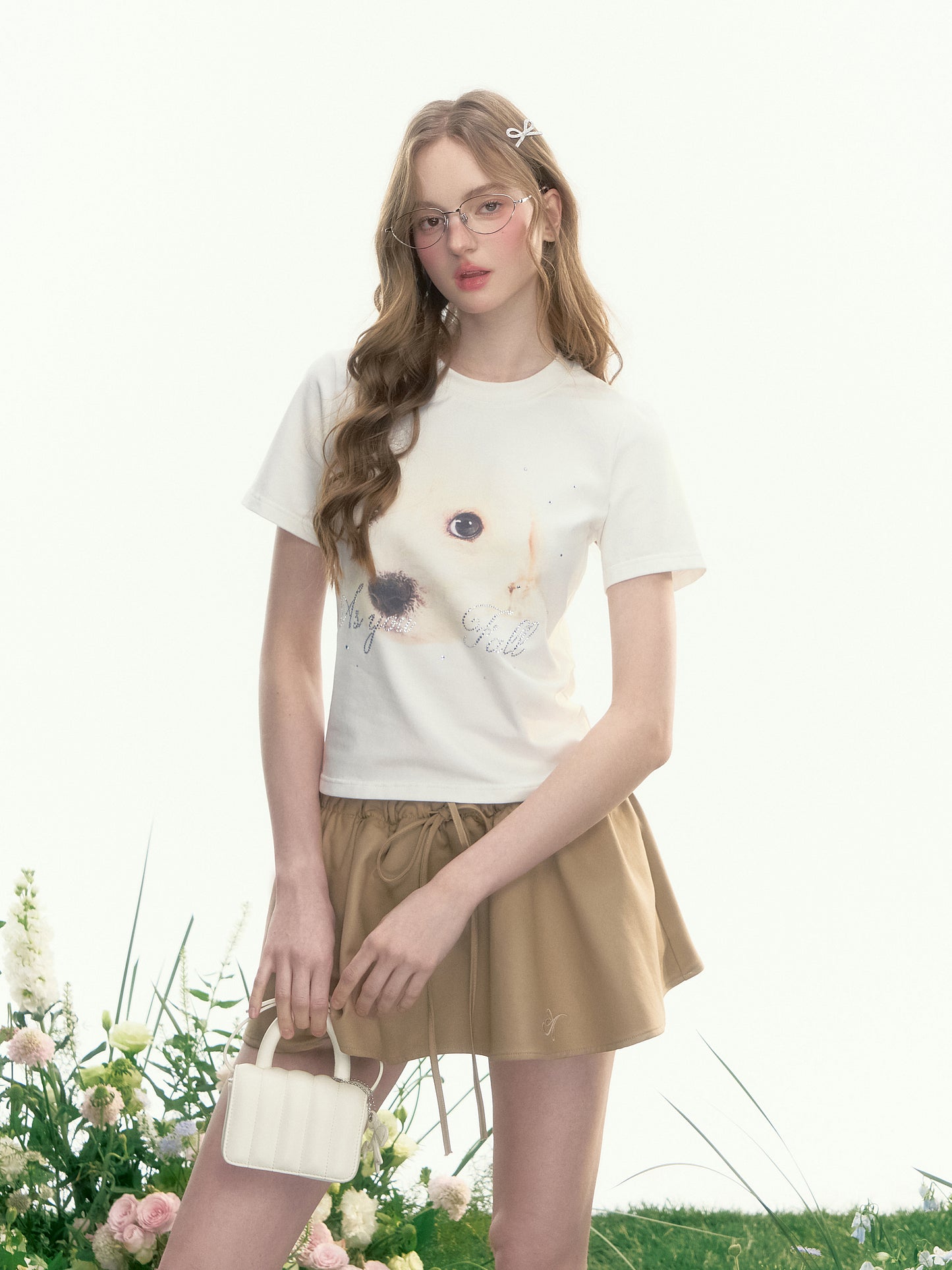 Dog Print T-Shirt With Rhinestone Detail