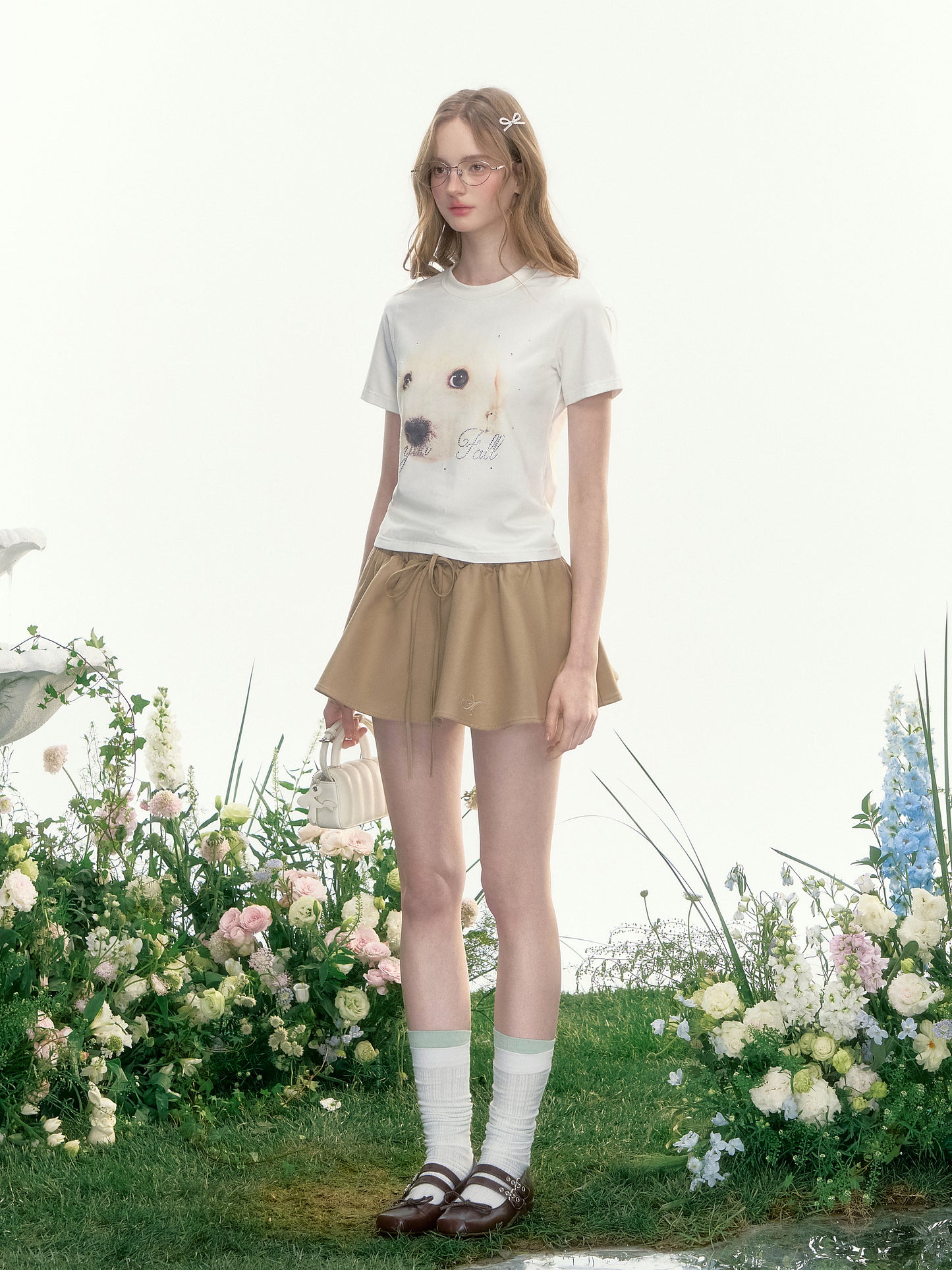 Dog Print T-Shirt With Rhinestone Detail