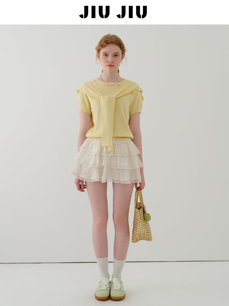 Minimal Knit Top With Sailor Collar Overlay