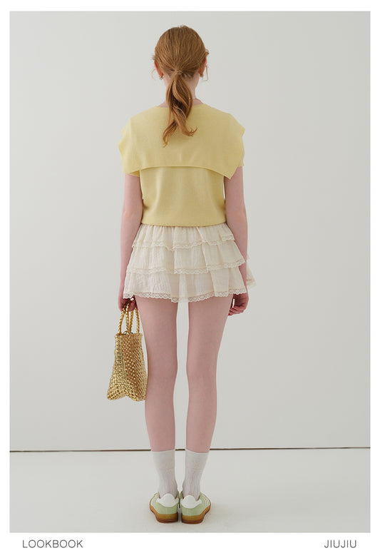 Minimal Knit Top With Sailor Collar Overlay