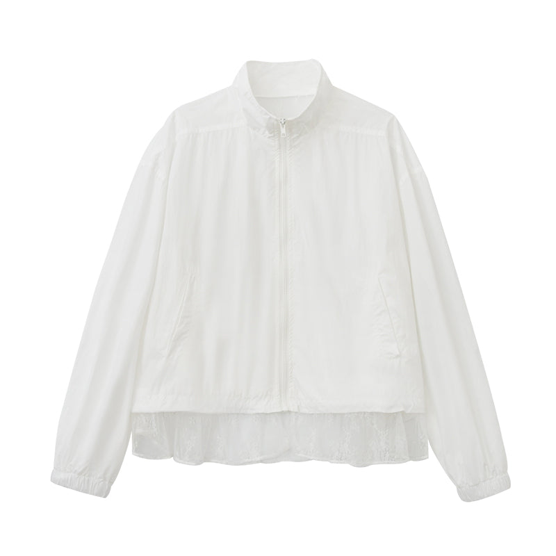 Stand Collar Lace Hem Jacket In Lyocell Blend