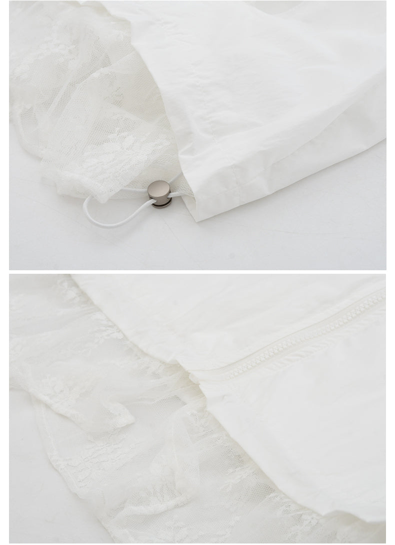 Stand Collar Lace Hem Jacket In Lyocell Blend