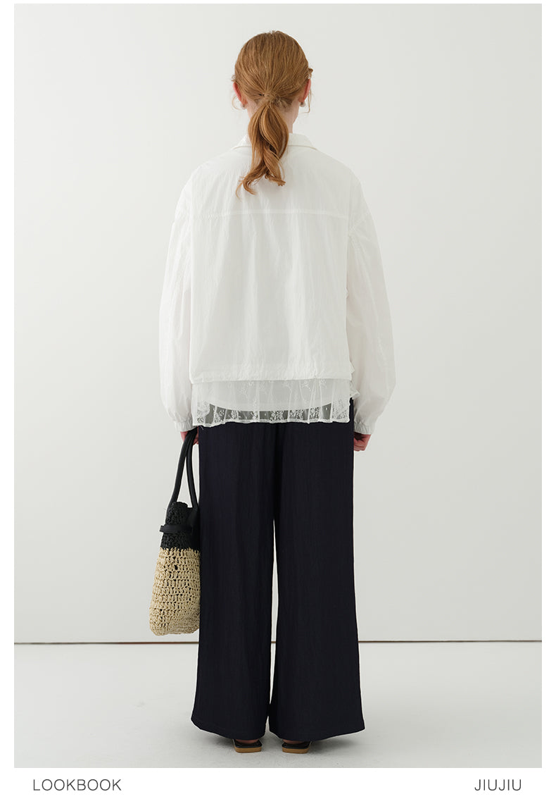 Stand Collar Lace Hem Jacket In Lyocell Blend