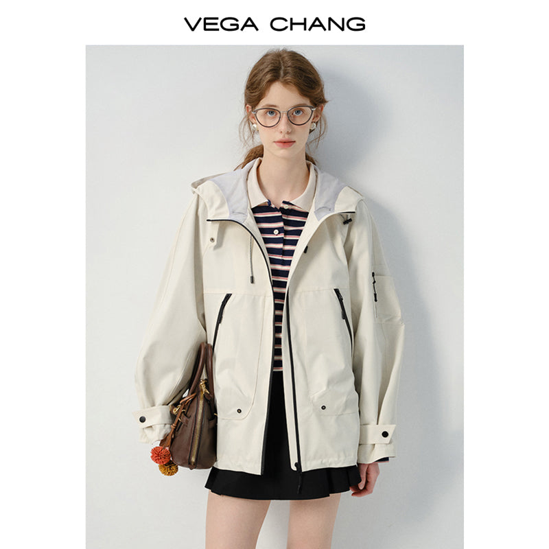 Hooded Drawstring Outdoor Short Jacket