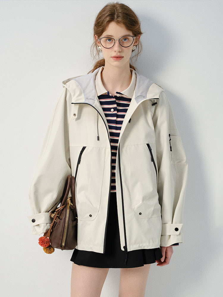 Hooded Drawstring Outdoor Short Jacket