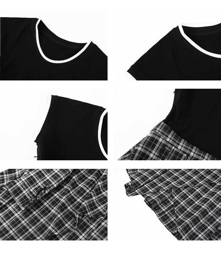 Asymmetric Plaid Faux Two-Piece T-Shirt Dress