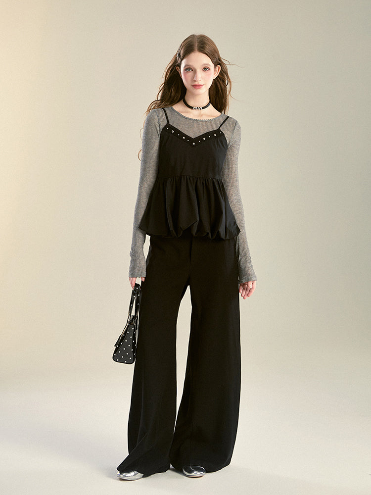 Ribbed Slim T-Shirt & Beaded Bubble Hem Camisole