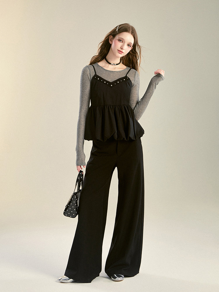 Ribbed Slim T-Shirt & Beaded Bubble Hem Camisole