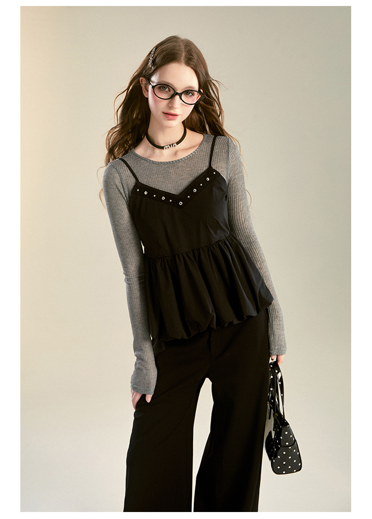 Ribbed Slim T-Shirt & Beaded Bubble Hem Camisole