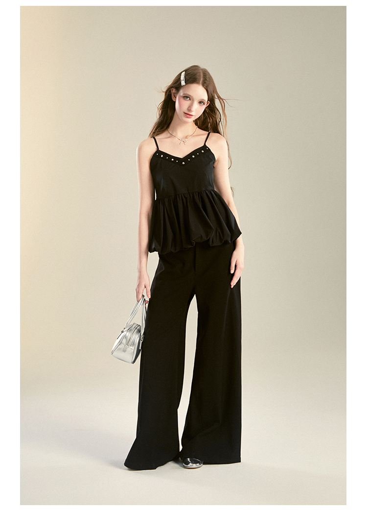 Ribbed Slim T-Shirt & Beaded Bubble Hem Camisole