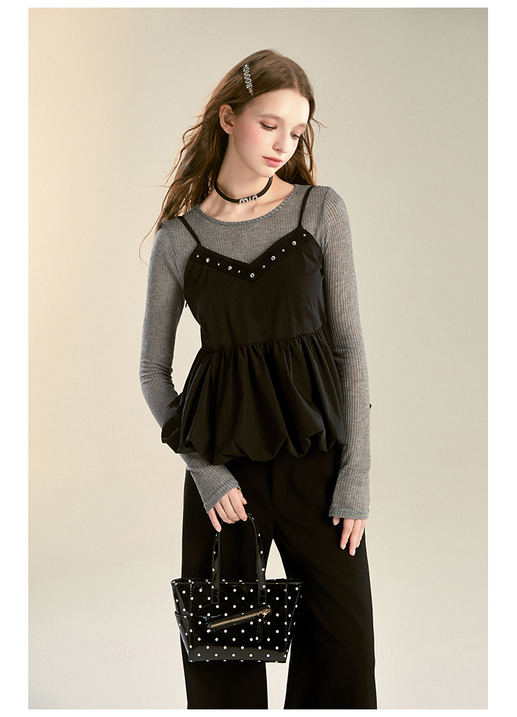 Ribbed Slim T-Shirt & Beaded Bubble Hem Camisole