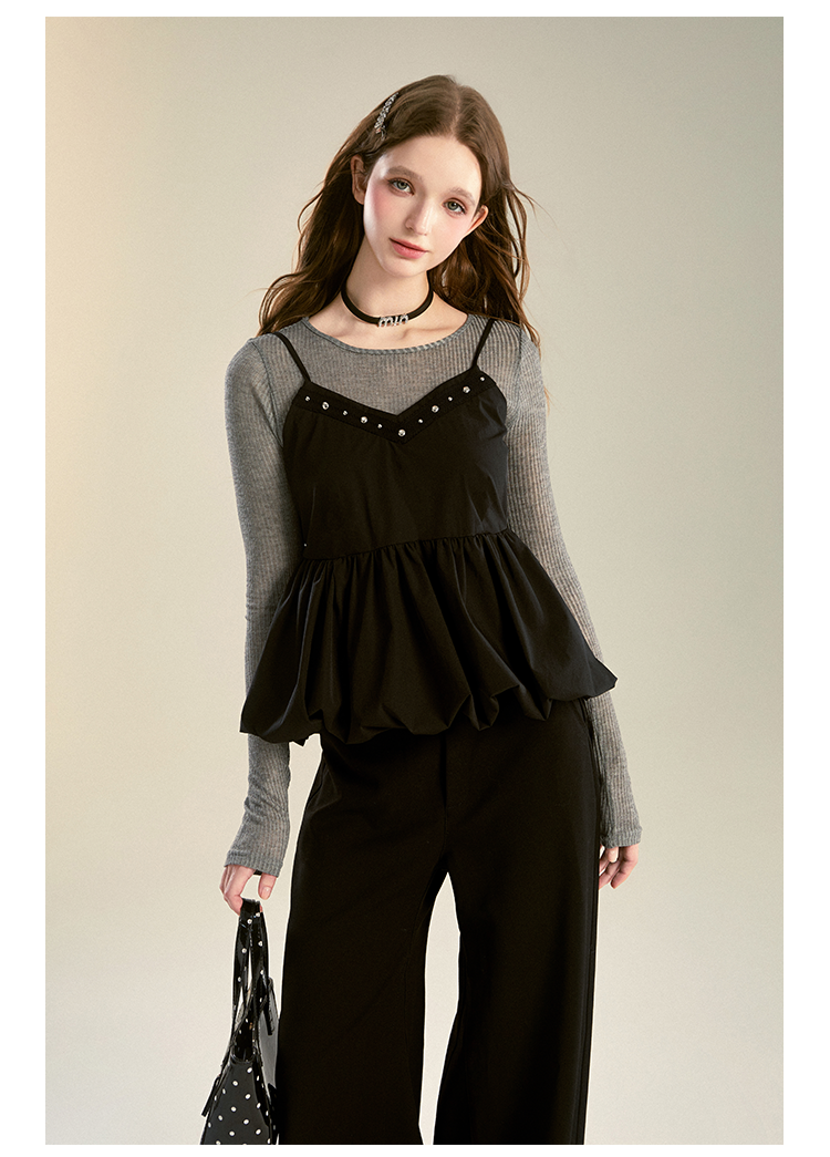 Ribbed Slim T-Shirt & Beaded Bubble Hem Camisole