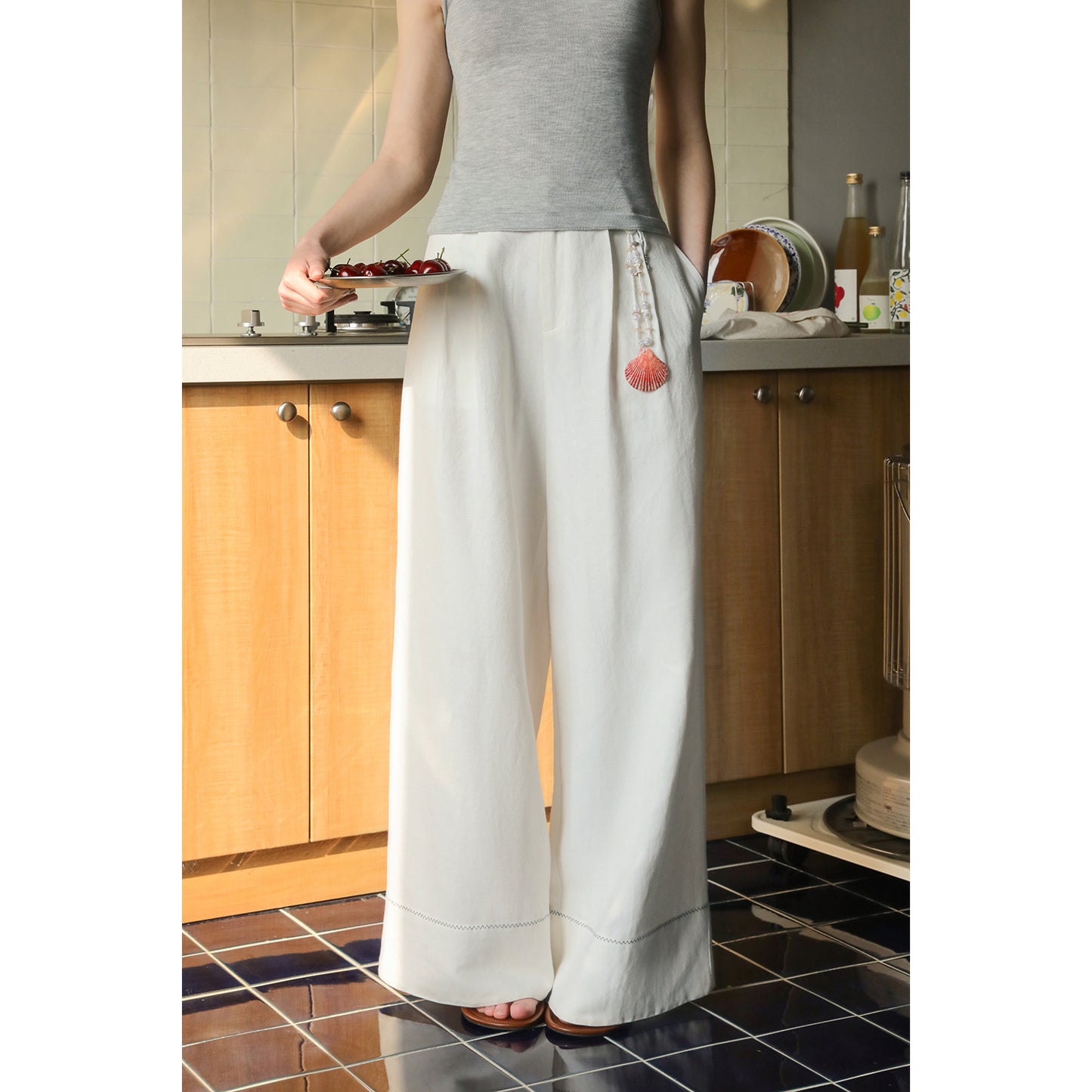 Linen-Cotton Blend Wide-Leg Pants