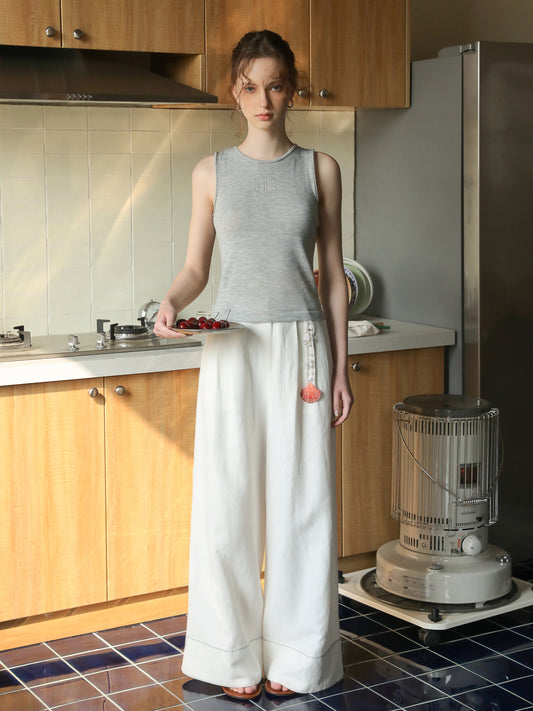 Linen-Cotton Blend Wide-Leg Pants