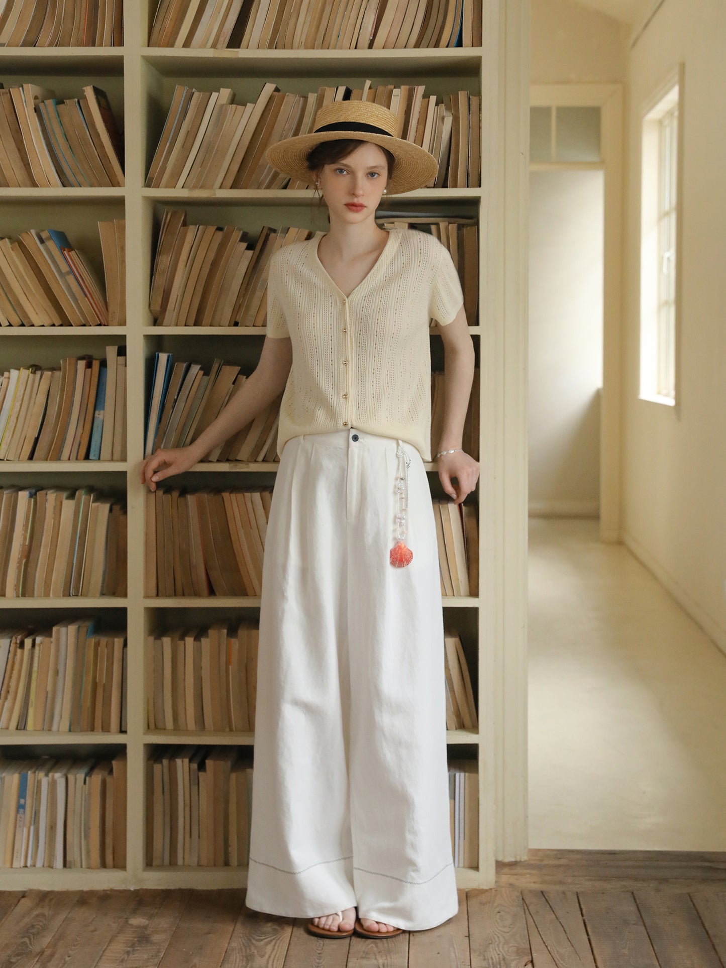 Linen-Cotton Blend Wide-Leg Pants