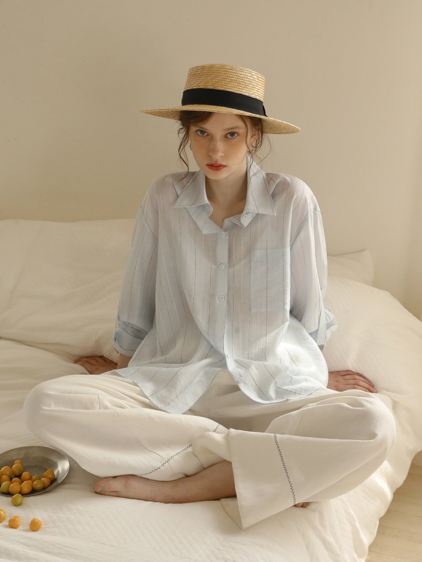 Linen-Cotton Blend Wide-Leg Pants
