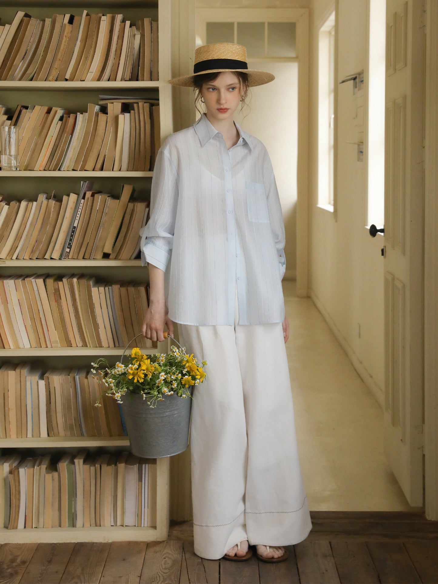 Linen-Cotton Blend Wide-Leg Pants