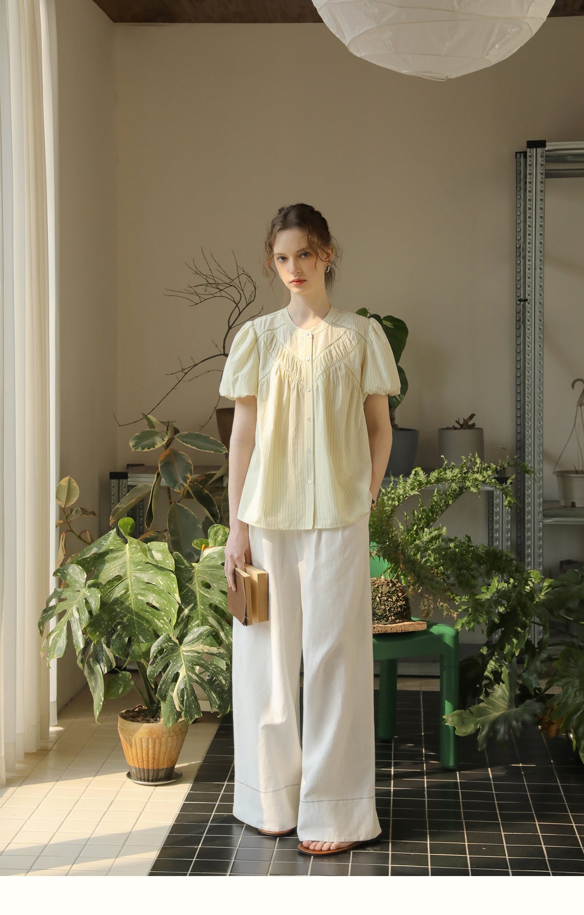Linen-Cotton Blend Wide-Leg Pants