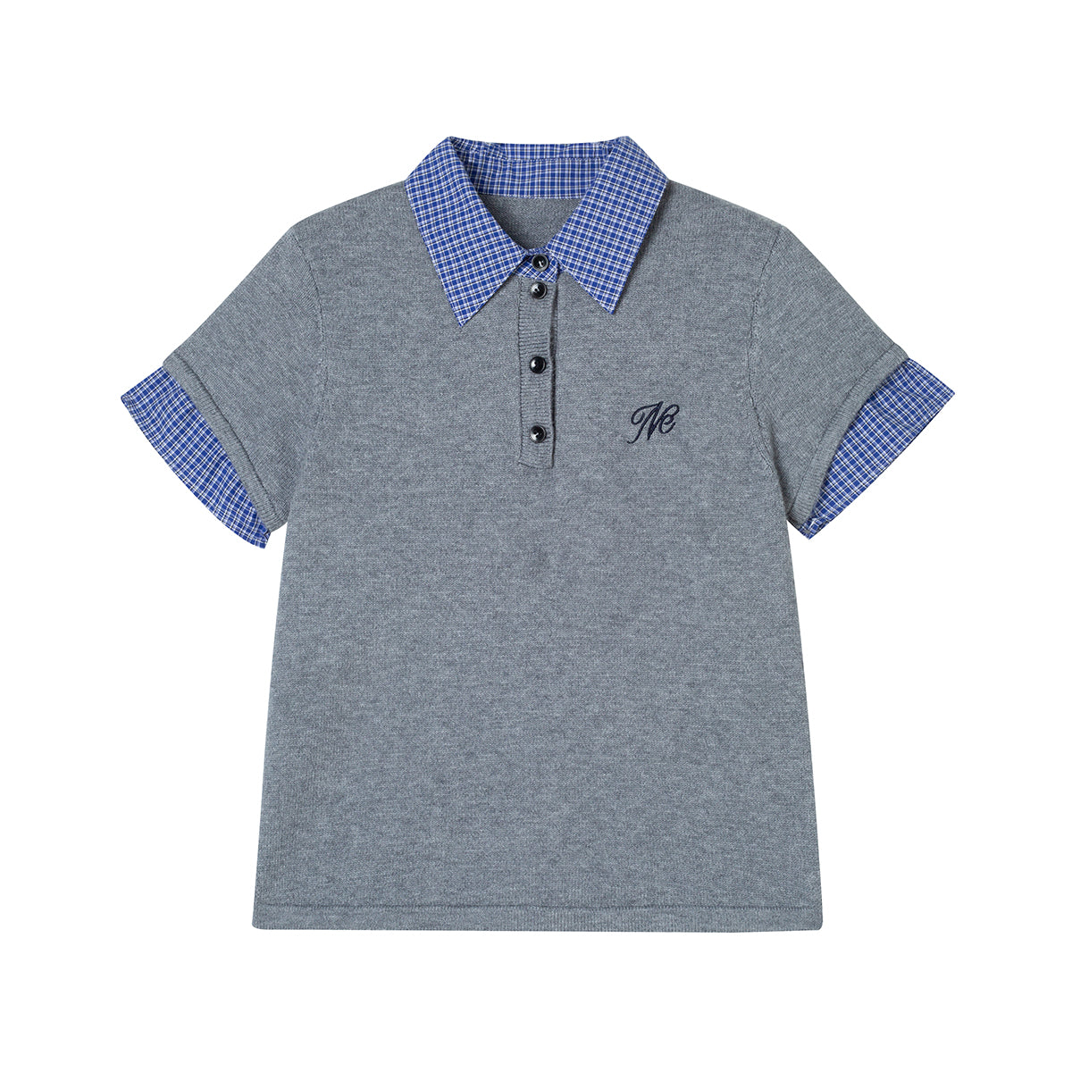 Faux Layered Knit Top With Plaid Shirt Detail