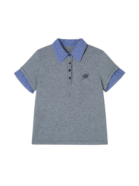 Faux Layered Knit Top With Plaid Shirt Detail